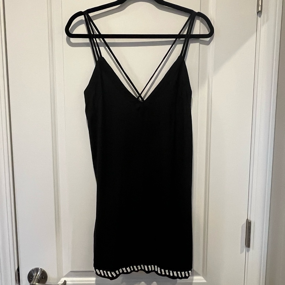 Vince Camuto - Black Beaded Swim Coverup Dress - Criss-Cross Back - Sz Medium -
